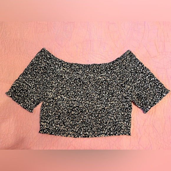 Angie Crop Top Floral Print Black Size M Medium Peasant Boho Festival Top NWT - Picture 4 of 8